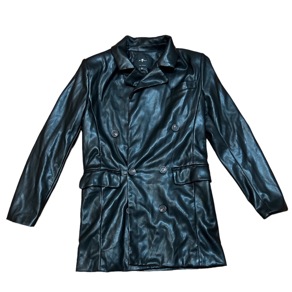 7 For All Mankind Women’s Double Breasted Faux Leather Coat Jacket Size M Black